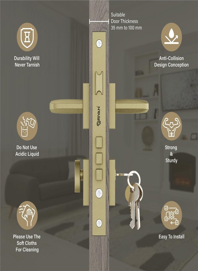 GRIVAN Ultra-Durable Brass Mortise Door Lock Set | Main Door Lock for Home/Office/Bedroom with 2 Years Warranty- (Antique Finish) - Image 3